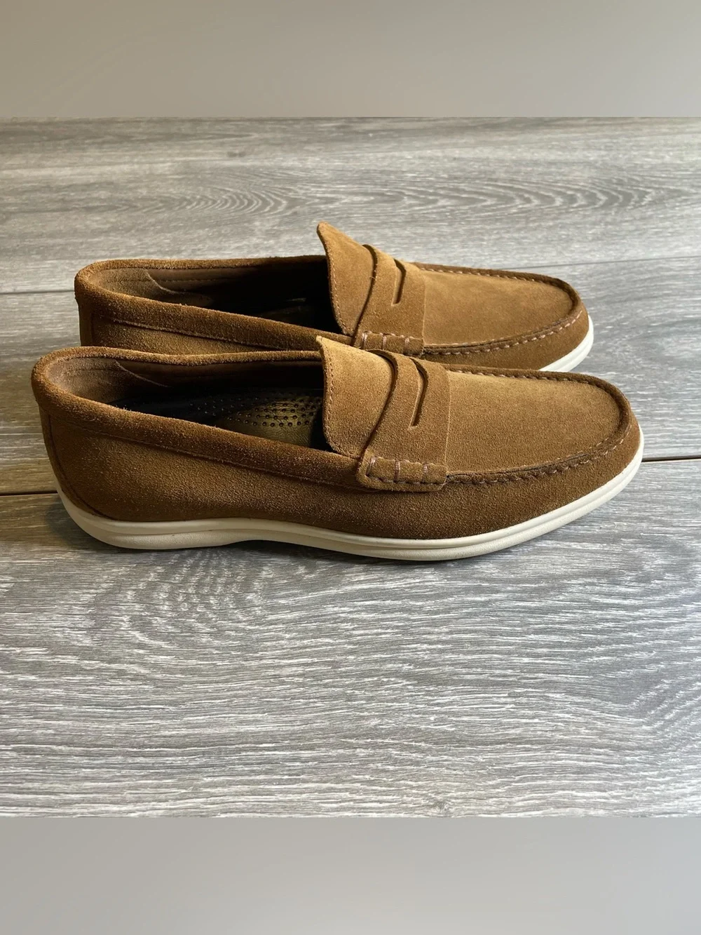 Johnston & Murphy Marlow Snuff Suede Penny Loafers Men's 9.5M Natural Latex